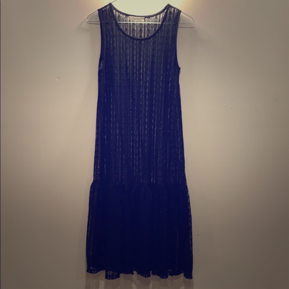 Black lace sheer midi dress